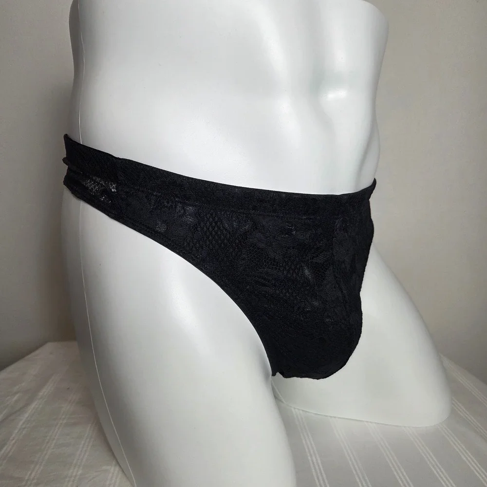 Cosabella Mens Black Floral Lace Thong Underwear Low Rise T-Back Intimates